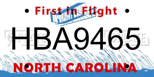 HBA9465 North Carolina License Plate