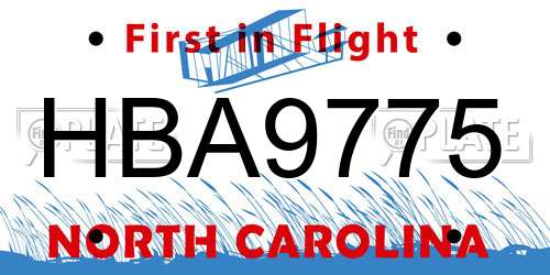 HBA9775 North Carolina License Plate
