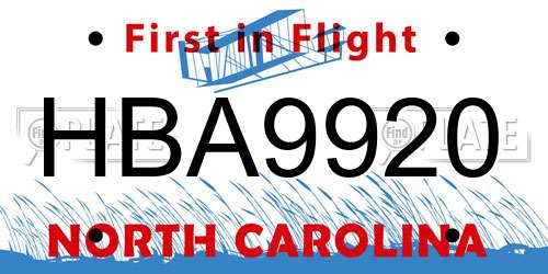 HBA9920 North Carolina License Plate