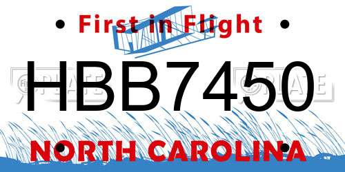 HBB7450 North Carolina License Plate