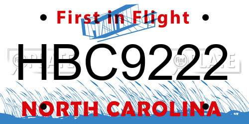 HBC9222 North Carolina License Plate