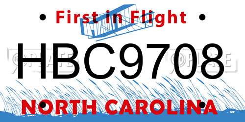 HBC9708 North Carolina License Plate