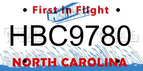 HBC9780 North Carolina License Plate