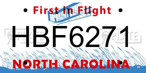 HBF6271 North Carolina License Plate