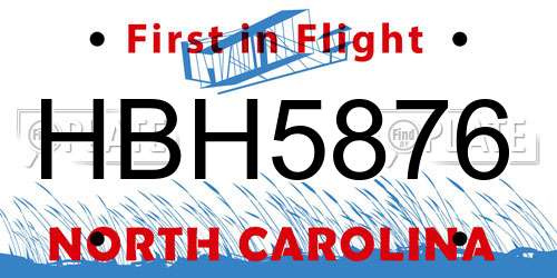 HBH5876 North Carolina License Plate
