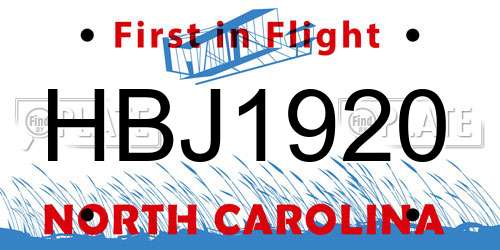 HBJ1920 North Carolina License Plate