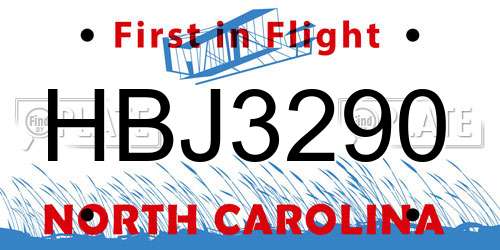 HBJ3290 North Carolina License Plate