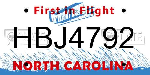 HBJ4792 North Carolina License Plate