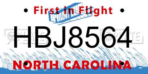 HBJ8564 North Carolina License Plate