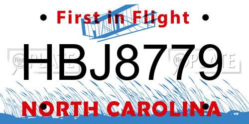 HBJ8779 North Carolina License Plate