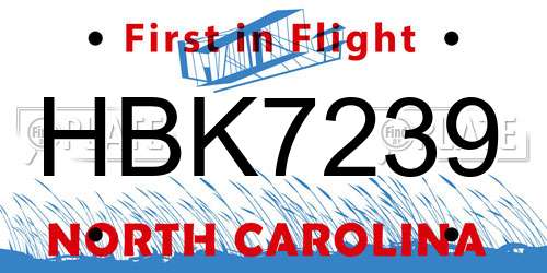 HBK7239 North Carolina License Plate