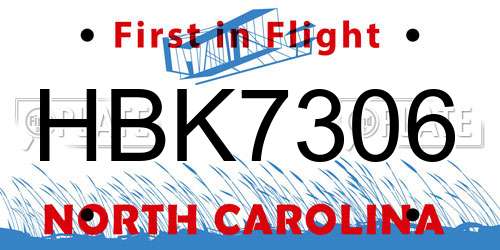 HBK7306 North Carolina License Plate