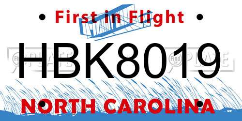 HBK8019 North Carolina License Plate