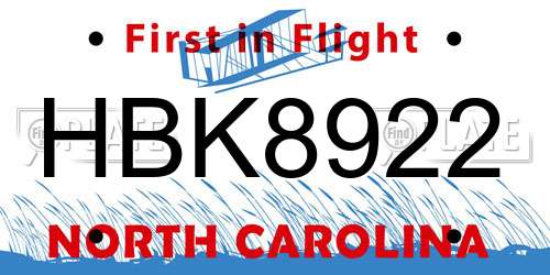 HBK8922 North Carolina License Plate