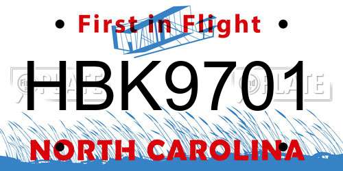 HBK9701 North Carolina License Plate