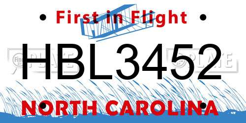 HBL3452 North Carolina License Plate