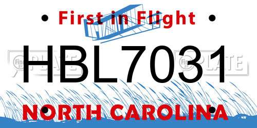 HBL7031 North Carolina License Plate