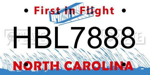 HBL7888 North Carolina License Plate
