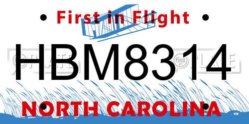 HBM8314 North Carolina License Plate