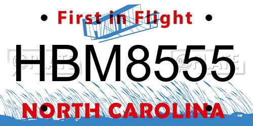 HBM8555 North Carolina License Plate