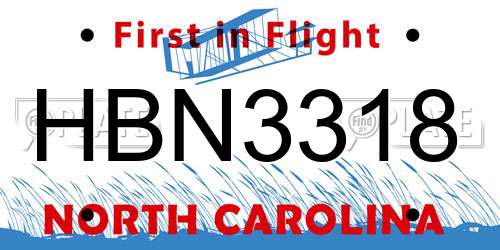 HBN3318 North Carolina License Plate