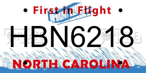 HBN6218 North Carolina License Plate