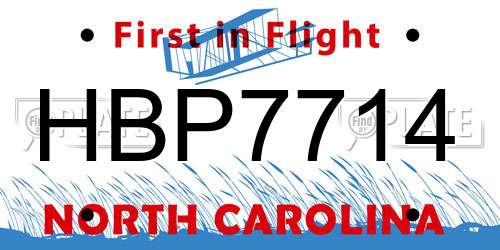 HBP7714 North Carolina License Plate