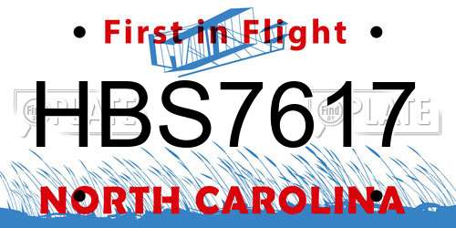 HBS7617 North Carolina License Plate
