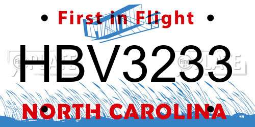 HBV3233 North Carolina License Plate