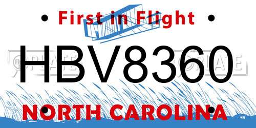 HBV8360 North Carolina License Plate
