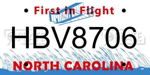 HBV8706 North Carolina License Plate