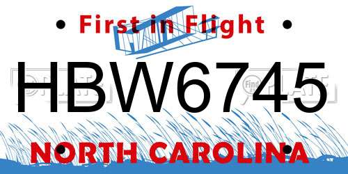 HBW6745 North Carolina License Plate