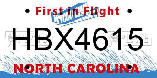 HBX4615 North Carolina License Plate