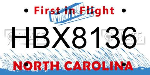 HBX8136 North Carolina License Plate