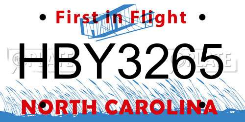 HBY3265 North Carolina License Plate