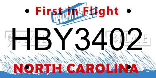 HBY3402 North Carolina License Plate