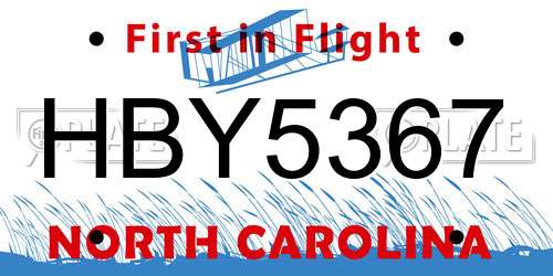 HBY5367 North Carolina License Plate