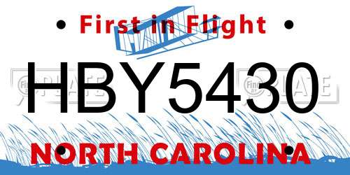 HBY5430 North Carolina License Plate