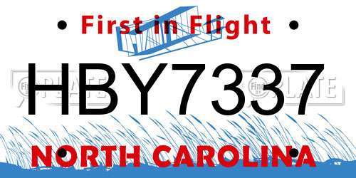 HBY7337 North Carolina License Plate