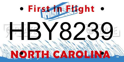 HBY8239 North Carolina License Plate