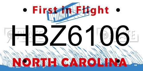 HBZ6106 North Carolina License Plate