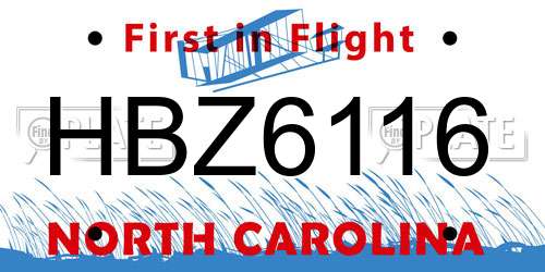 HBZ6116 North Carolina License Plate