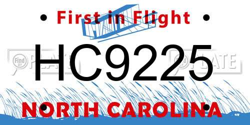 HC9225 North Carolina License Plate
