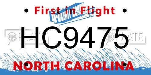 HC9475 North Carolina License Plate