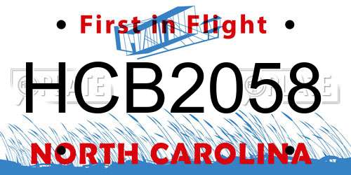 HCB2058 North Carolina License Plate