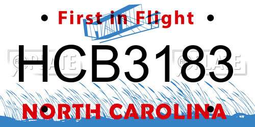 HCB3183 North Carolina License Plate