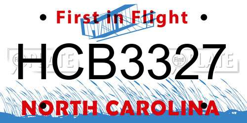 HCB3327 North Carolina License Plate