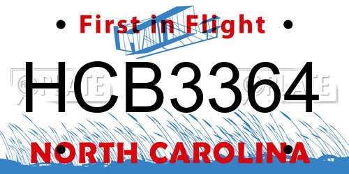HCB3364 North Carolina License Plate