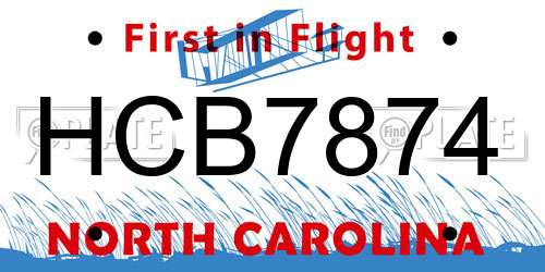 HCB7874 North Carolina License Plate