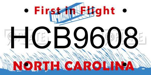 HCB9608 North Carolina License Plate